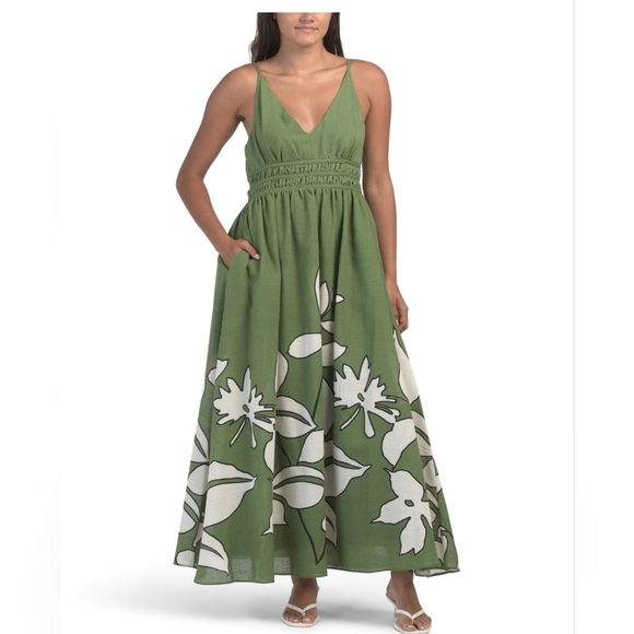 🔹️Taylor 🔹️Floral Maxi  Floral Pattern Smocked Waist Dress in Green and White - Picture 3 of 3